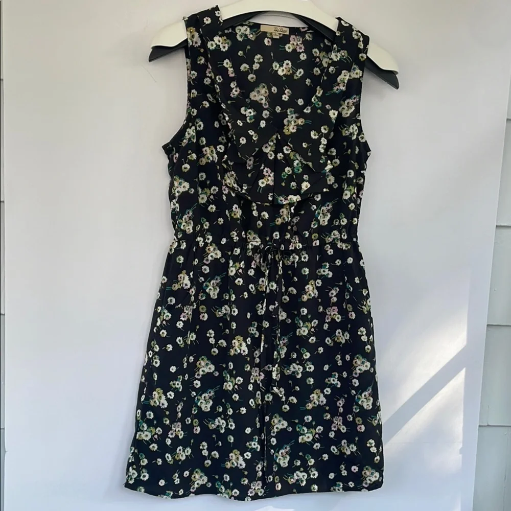 BeBop Black Floral Dress Decorative Sailor Bib Drawstring Waist Pockets Large